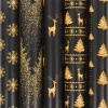 Бумага упаковочная новогодняя 70*100см ЗОЛОТАЯ СКАЗКА "Black&Gold", 5 дизайнов, 70г/м2, 591584