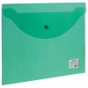 Папка-конверт с кнопкой BRAUBERG, А4, до 100 л, прозрачная, зеленая, 0,15 мм, 221635