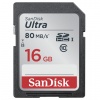 Карта памяти SDHC 16GB SANDISK Ultra, UHS-I U1, 80 Мб/сек (class 10), SDSDUNC-016G-GN6IN