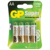 Батарейки КОМПЛЕКТ 4 шт, GP Super, AA (LR06, 15А), алкалиновые, пальчиковые, блистер, 15A-2CR4